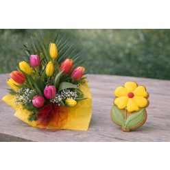   10 szál tulipán díszítve + Kézműves mézeskalács szálas virág