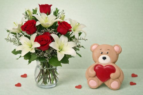 Rózsák Illatos Liliomok Között Kézműves Mézeskalács Macival