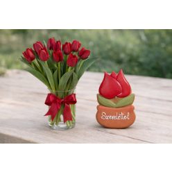   Lángoló tulipánok - 10 szál tulipán vázával + Kézműves mézeskalács tulipán kaspóban